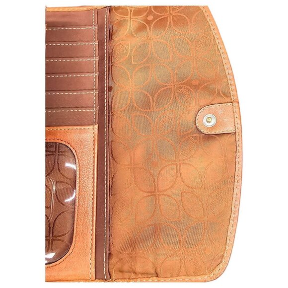 Fossil Flap Front Checkbook Wallet Tan Brown Leather 7 x 4 Back Zip Pocket - Picture 6 of 14